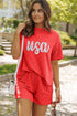 Orange Star USA Embroidered Corded T Shirt and Shorts Set